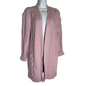NWT LL Bean Sweater Size Medium Women's Light Mauve Cable Knit Cardigan Duster